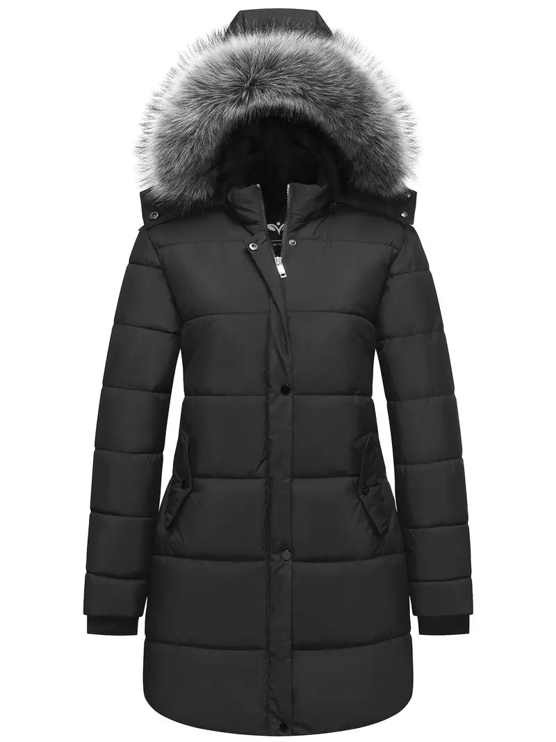 Franziska | Damen Winter-Steppmantel mit Kapuze und Fellbesatz - Elle Zürich
