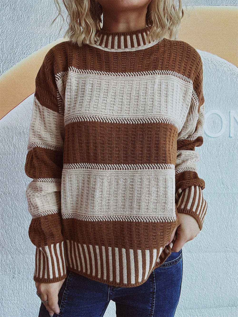 Karla | Damen Winterpullover mit Streifen und Rippdetails - Elle Zürich