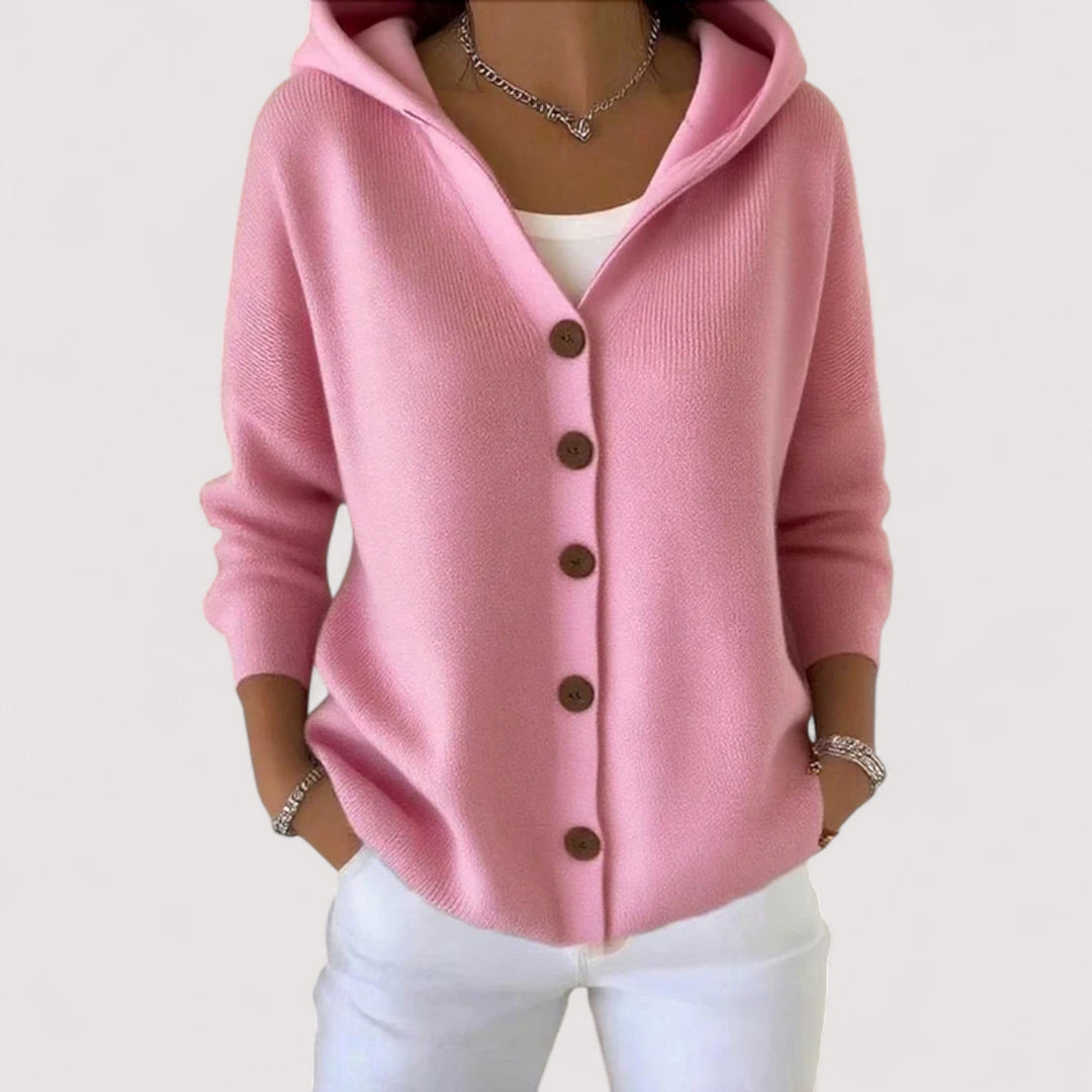 Sabrina | Damen Winter Cardigan mit Knöpfen und Kapuze - Elle Zürich