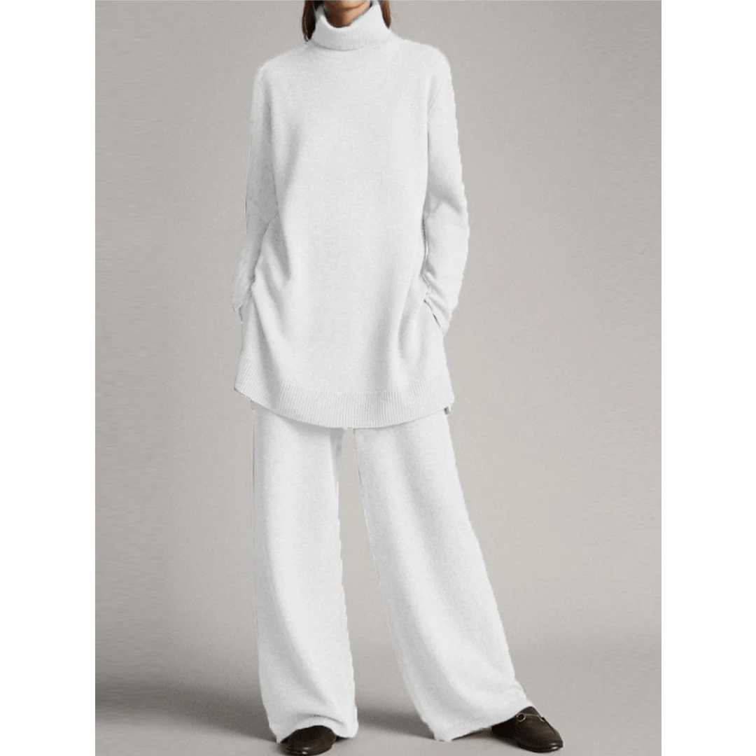 Lydia | Damen Strick Rollkragen Weite Hose Lounge Set - Elle Zürich