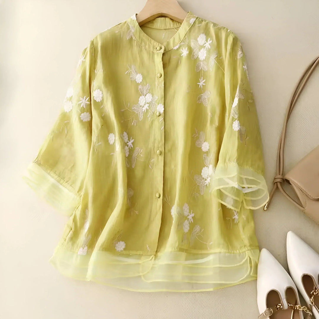 Emily | Elegantes Baumwolltop mit kunstvoll besticktem Blumenmuster - Elle Zürich