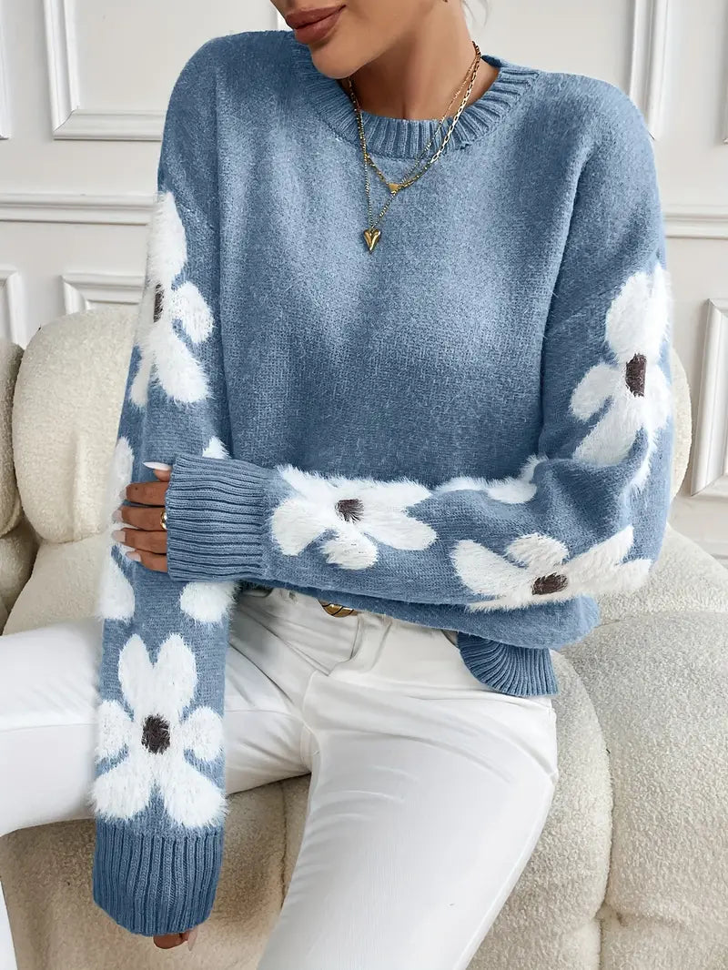 Lara | Damen Winterpullover mit Blumenmuster - Elle Zürich