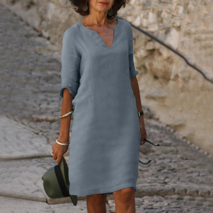 Emma | Elegantes Midi Sommerkleid mit V-Ausschnitt