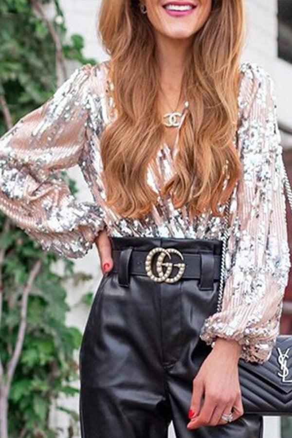 Daniela | Glitzerndes Glamour Top mit V-Ausschnitt - Elle Zürich