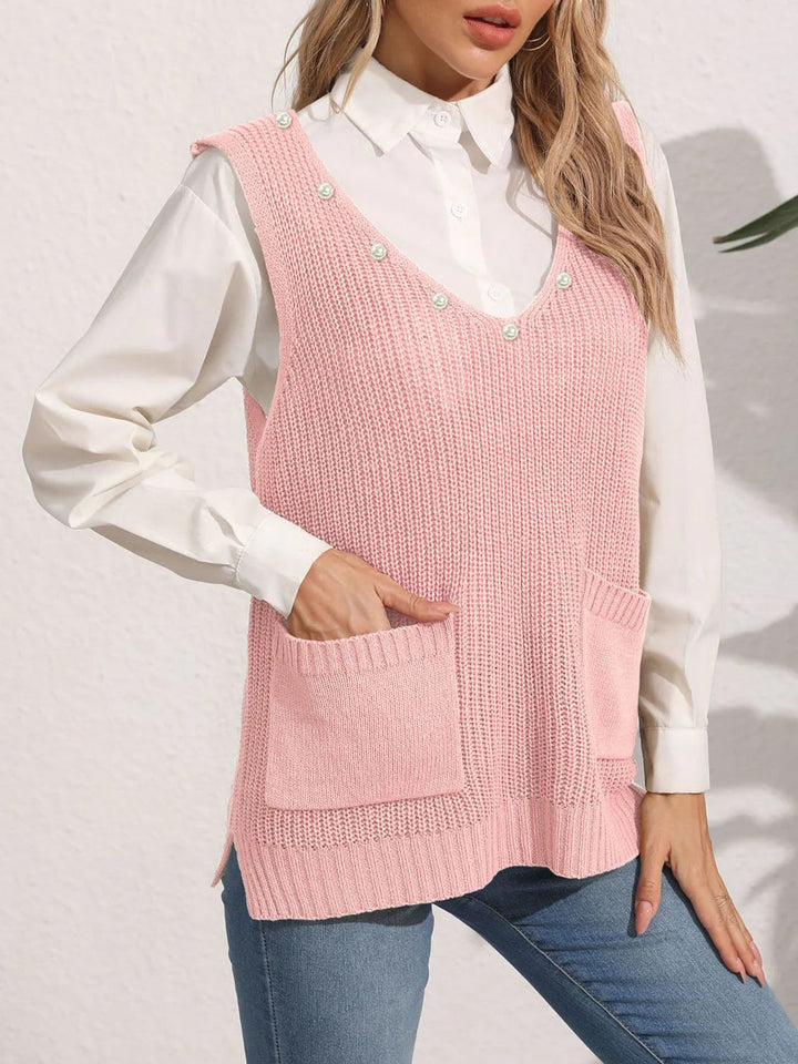 Kathrin | Damen Winter-Pulloverweste mit Perlendetails - Elle Zürich