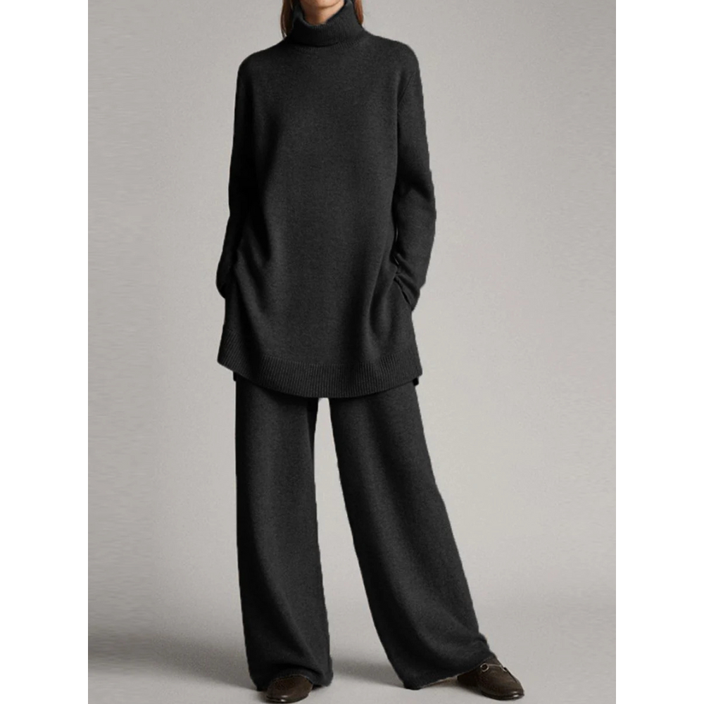 Lydia | Damen Strick Rollkragen Weite Hose Lounge Set - Elle Zürich