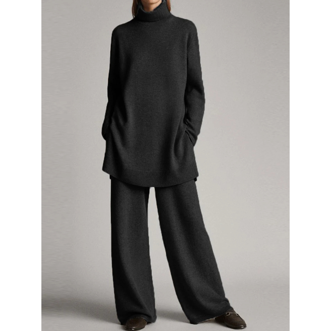 Lydia | Damen Strick Rollkragen Weite Hose Lounge Set - Elle Zürich