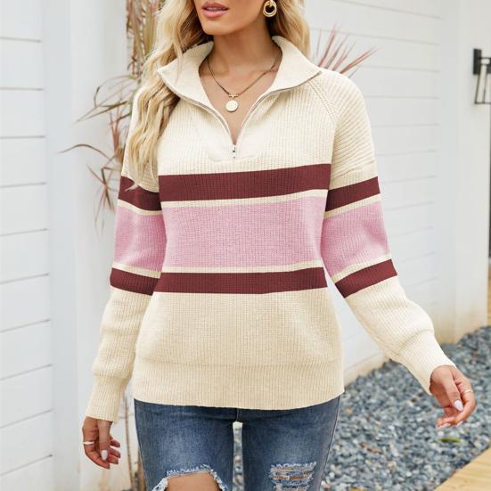 Elke | Damen Winterpullover mit Reißverschluss und Streifen - Elle Zürich