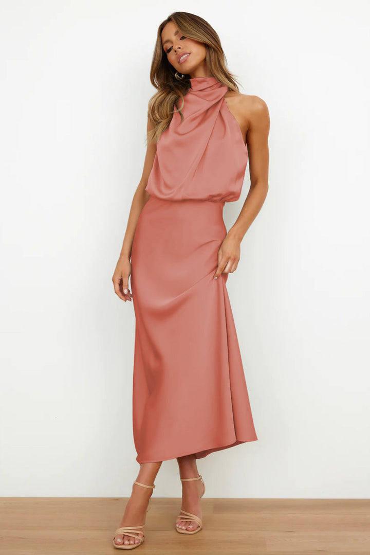 Claudia | Elegantes Halterneck Satin Kleid - Elle Zürich
