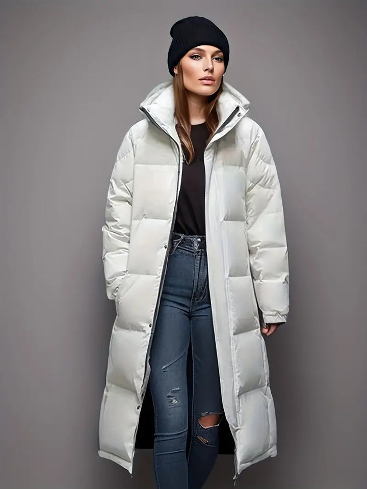 Angela | Damen Winter Langer Steppmantel mit Kapuze - Elle Zürich