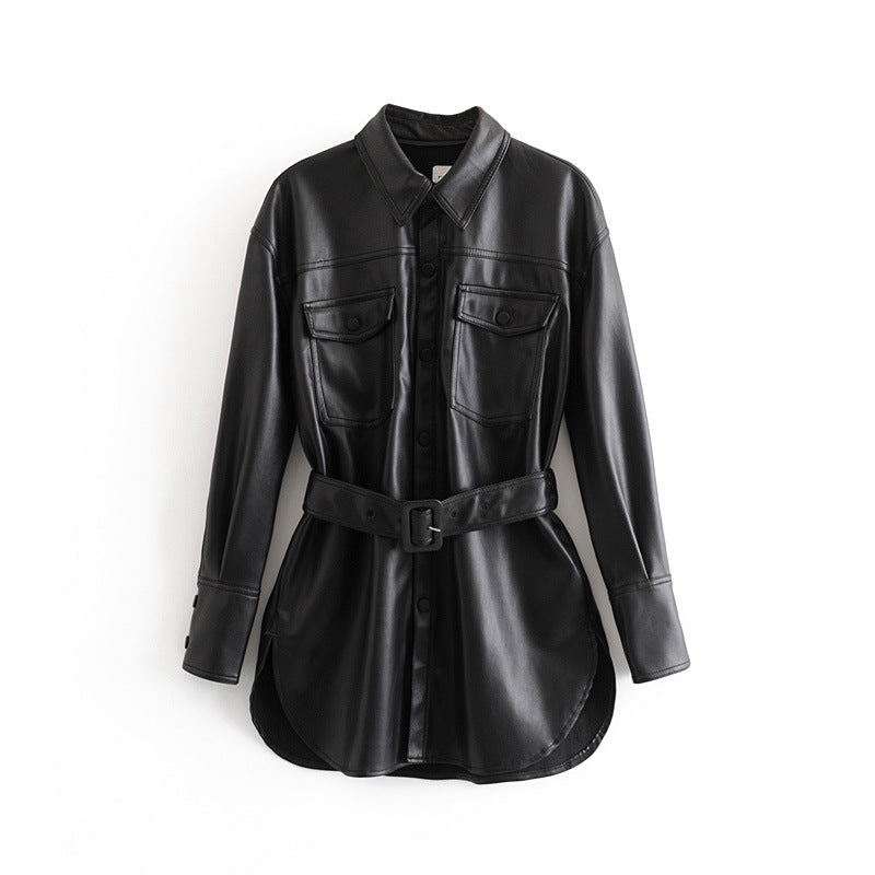 Greta | Damen Winter-Lederhemdjacke mit Gürtel - Elle Zürich