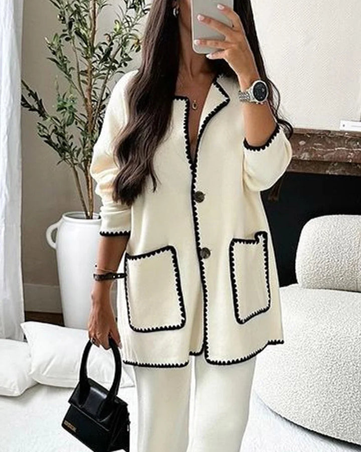 Daniela | Damen Elegantes Lang Cardigan und Weite Hose Set - Elle Zürich