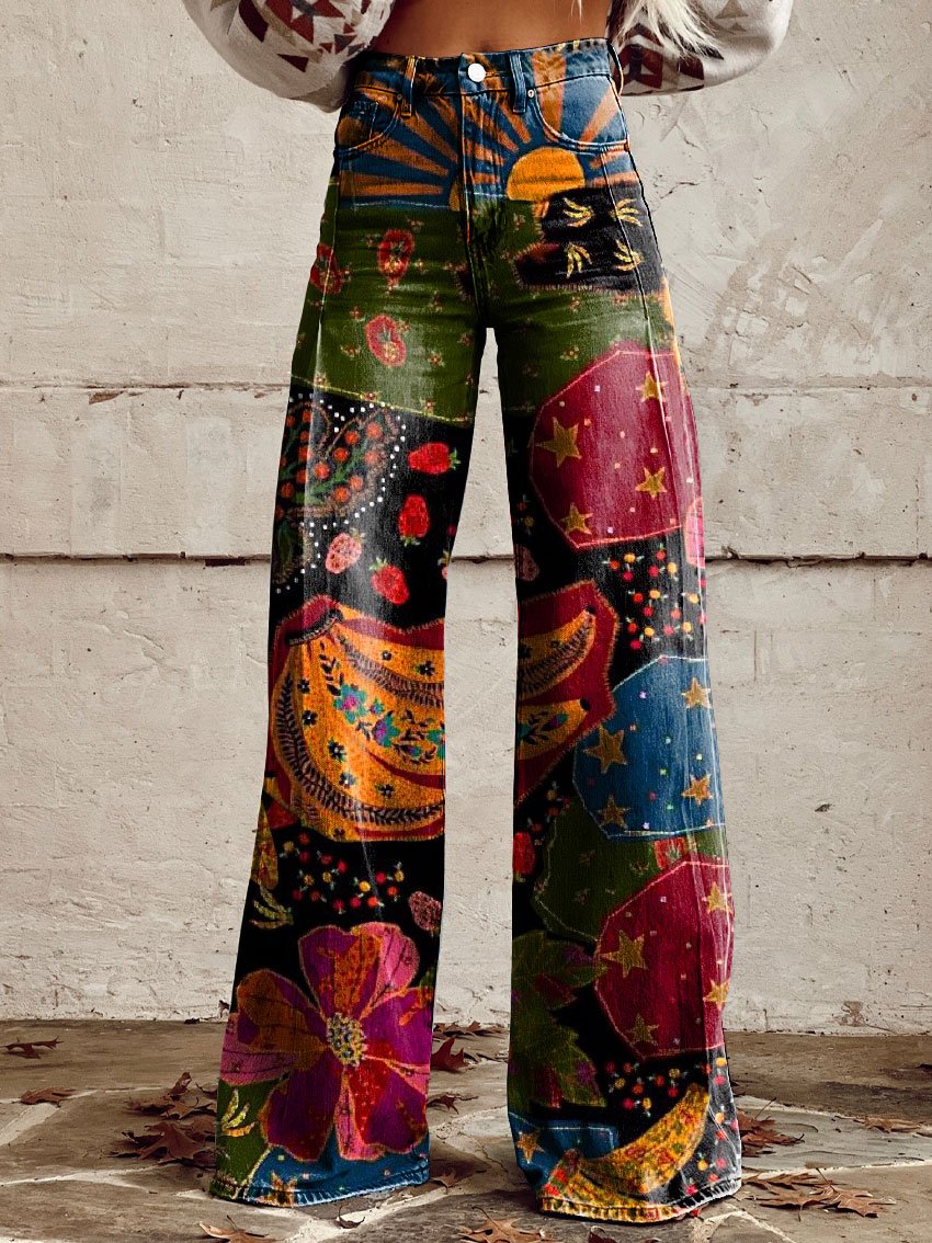 Daniela | Weit geschnittene Jeans mit Sonnenuntergangs-Print - Elle Zürich