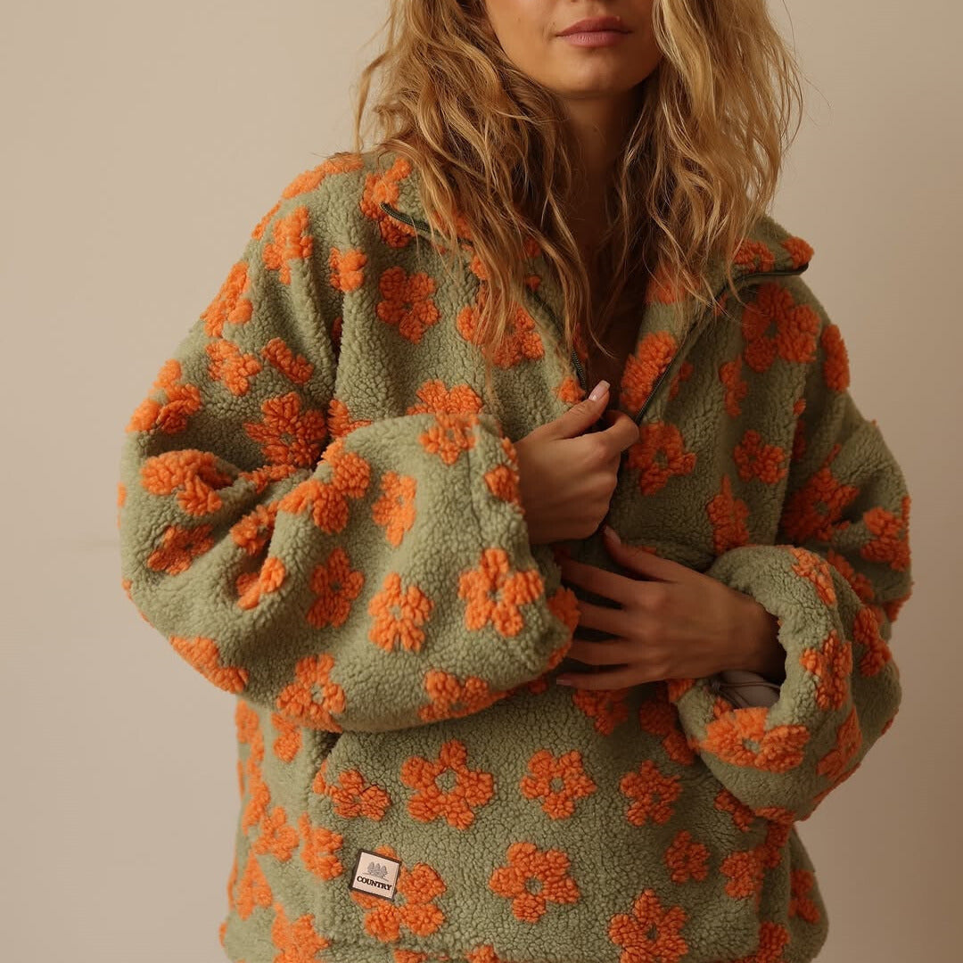 Daisy | Damen Winter Kuscheliger Floral Fleece-Pullover