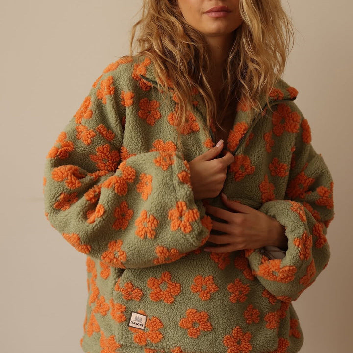 Daisy | Damen Winter Kuscheliger Floral Fleece-Pullover