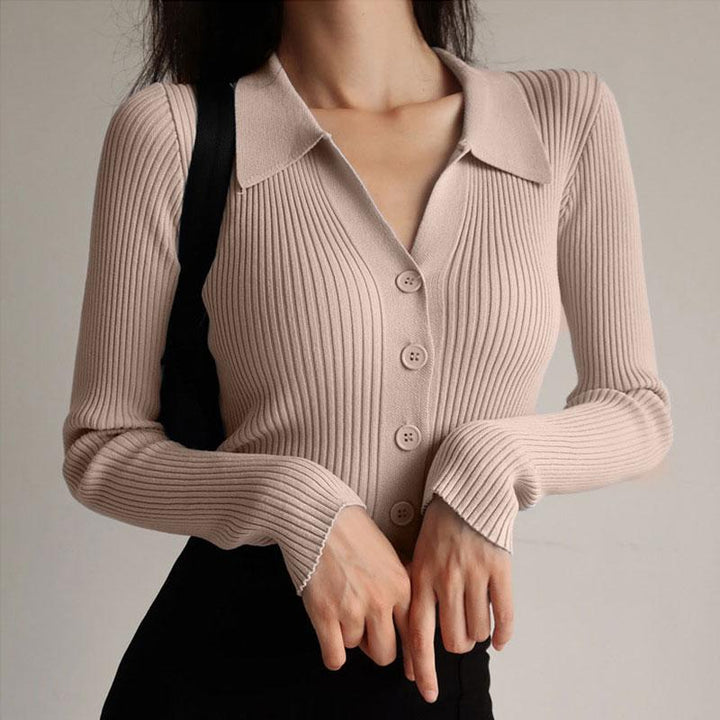 Irina | Damen Winter-Rippstrickpullover mit Knopf - Elle Zürich