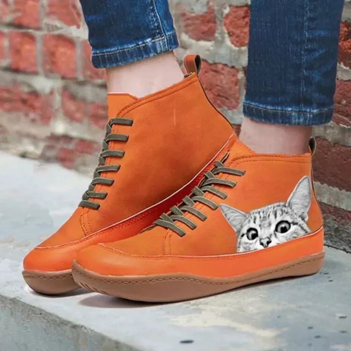 Monika | Damen High-Top Sneaker mit Katzenmotiv