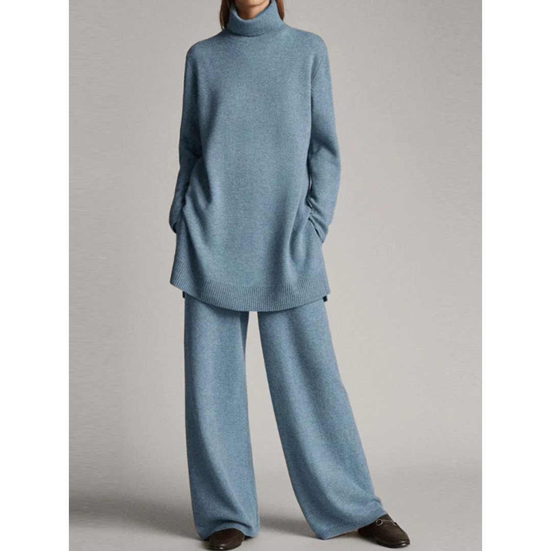 Lydia | Damen Strick Rollkragen Weite Hose Lounge Set - Elle Zürich