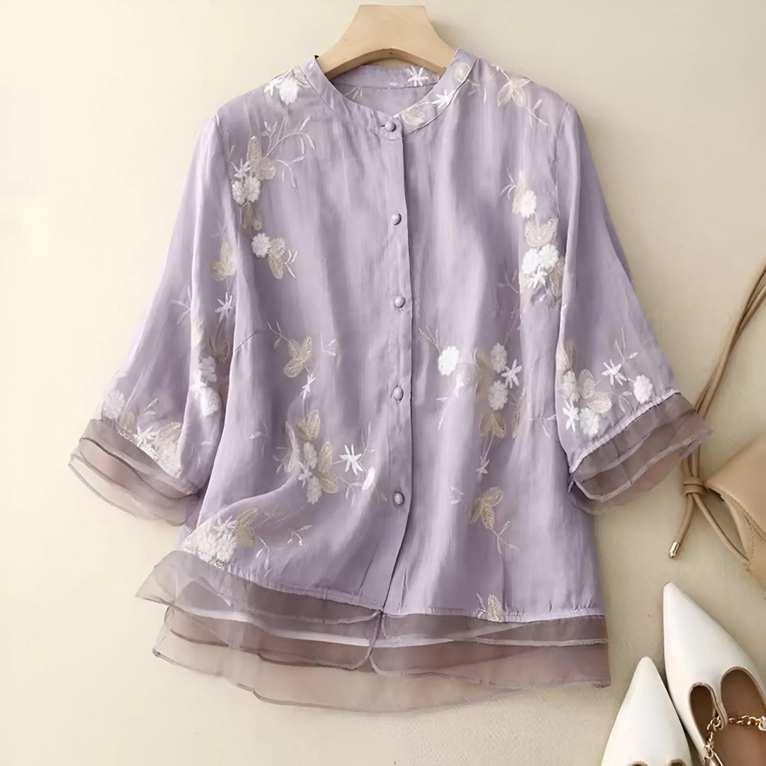 Emily | Elegantes Baumwolltop mit kunstvoll besticktem Blumenmuster - Elle Zürich