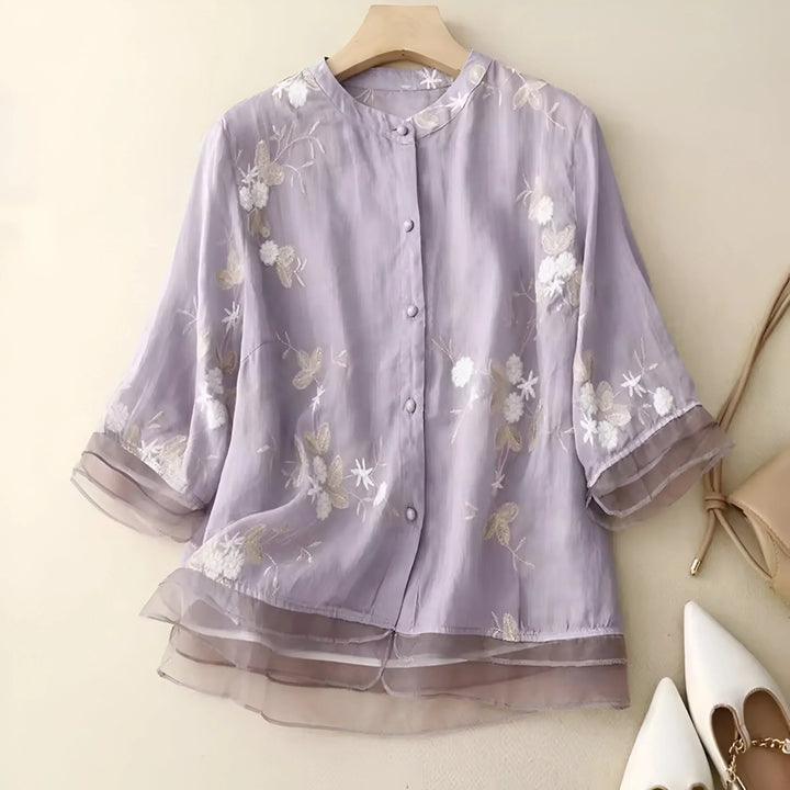 Emily | Elegantes Baumwolltop mit kunstvoll besticktem Blumenmuster - Elle Zürich