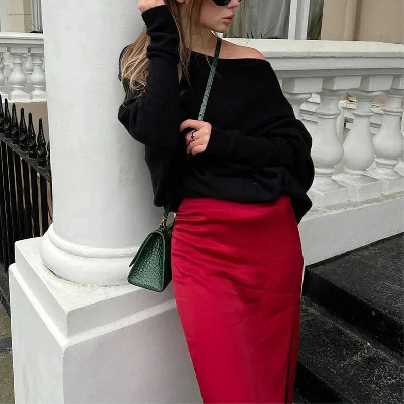 Angela | Damen Strickpullover mit Schulterfreiem Design und Lockerer Passform - Elle Zürich