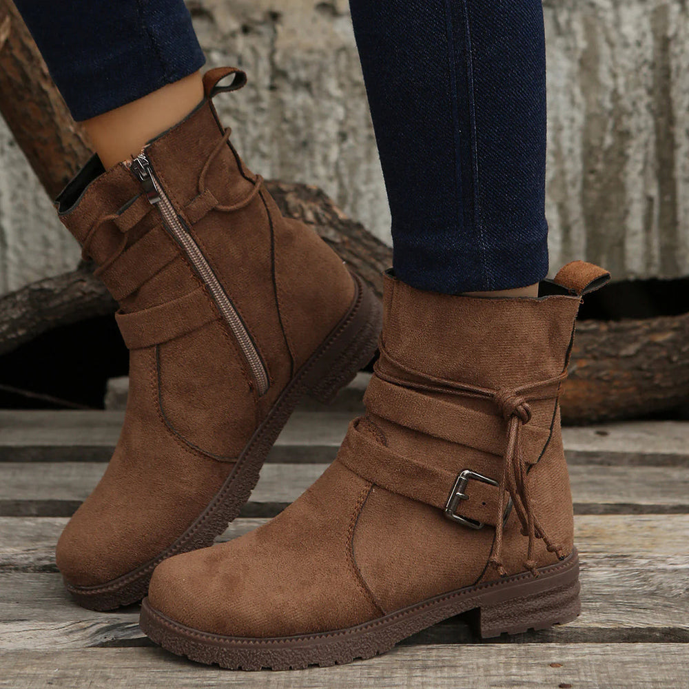 Emma | Damen Winter Stiefeletten mit Reißverschluss und Schnallenriemen - Elle Zürich