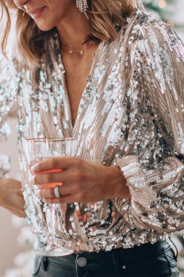 Daniela | Glitzerndes Glamour Top mit V-Ausschnitt - Elle Zürich