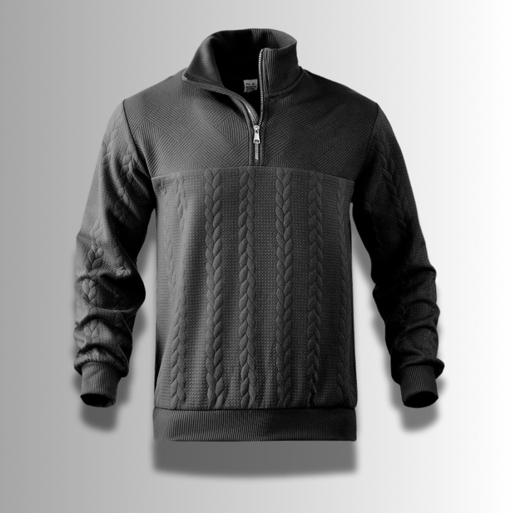 Zacharias | Herren Strickpullover mit Viertel-Reißverschluss und Zopfmuster - Elle Zürich