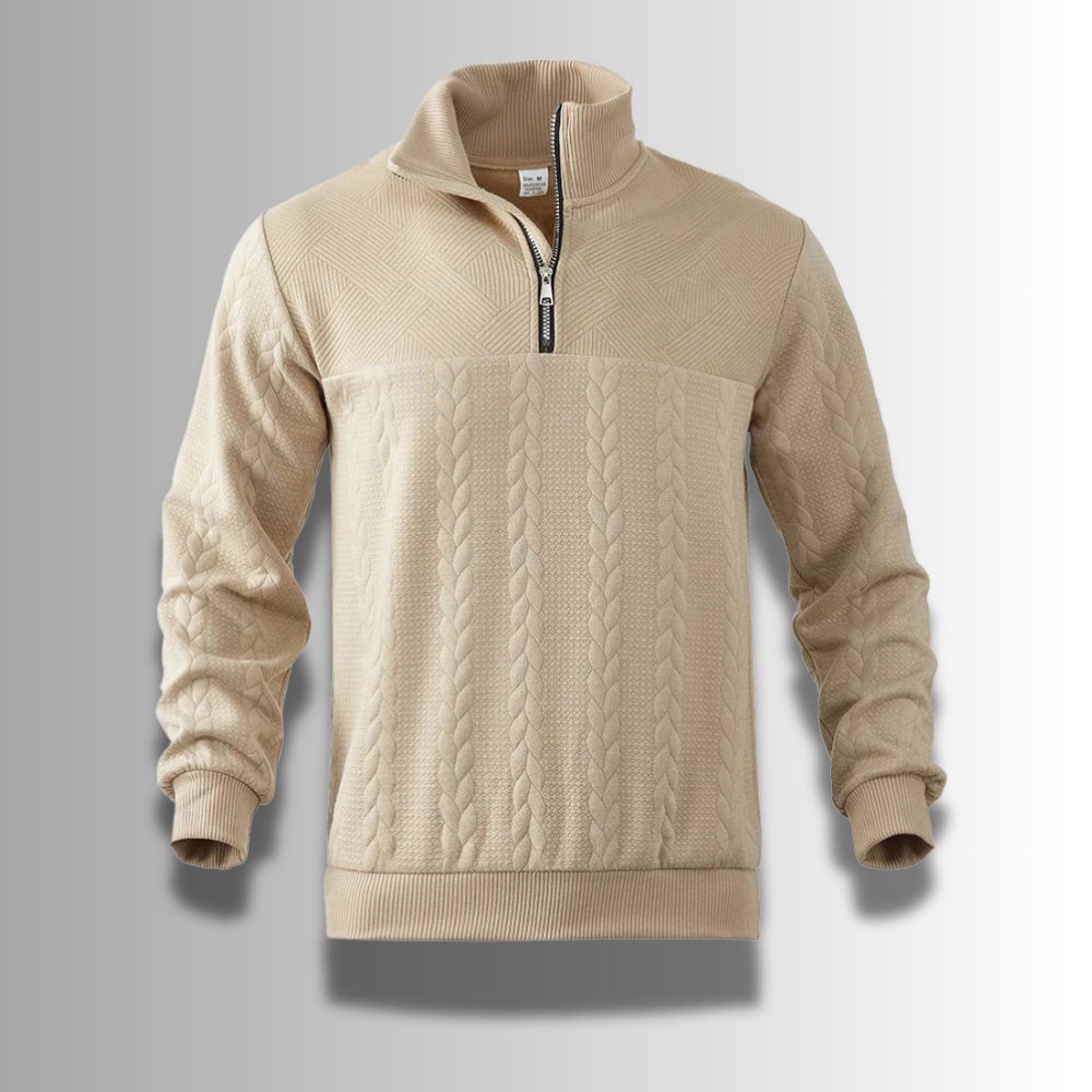 Zacharias | Herren Strickpullover mit Viertel-Reißverschluss und Zopfmuster - Elle Zürich