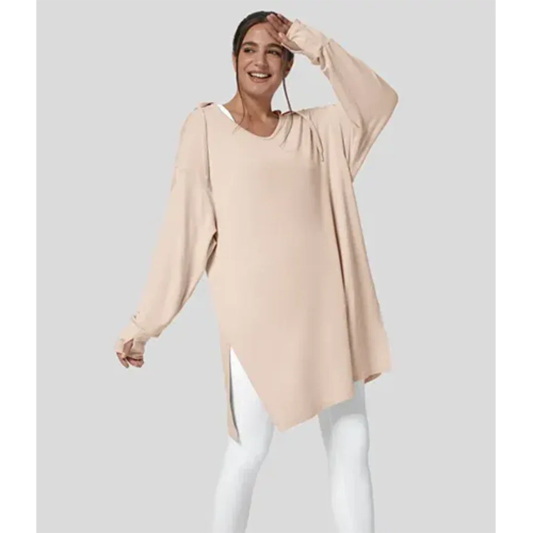 Helga | Damen Winter-Hoodie-Tunika mit Seitenschlitzen - Elle Zürich