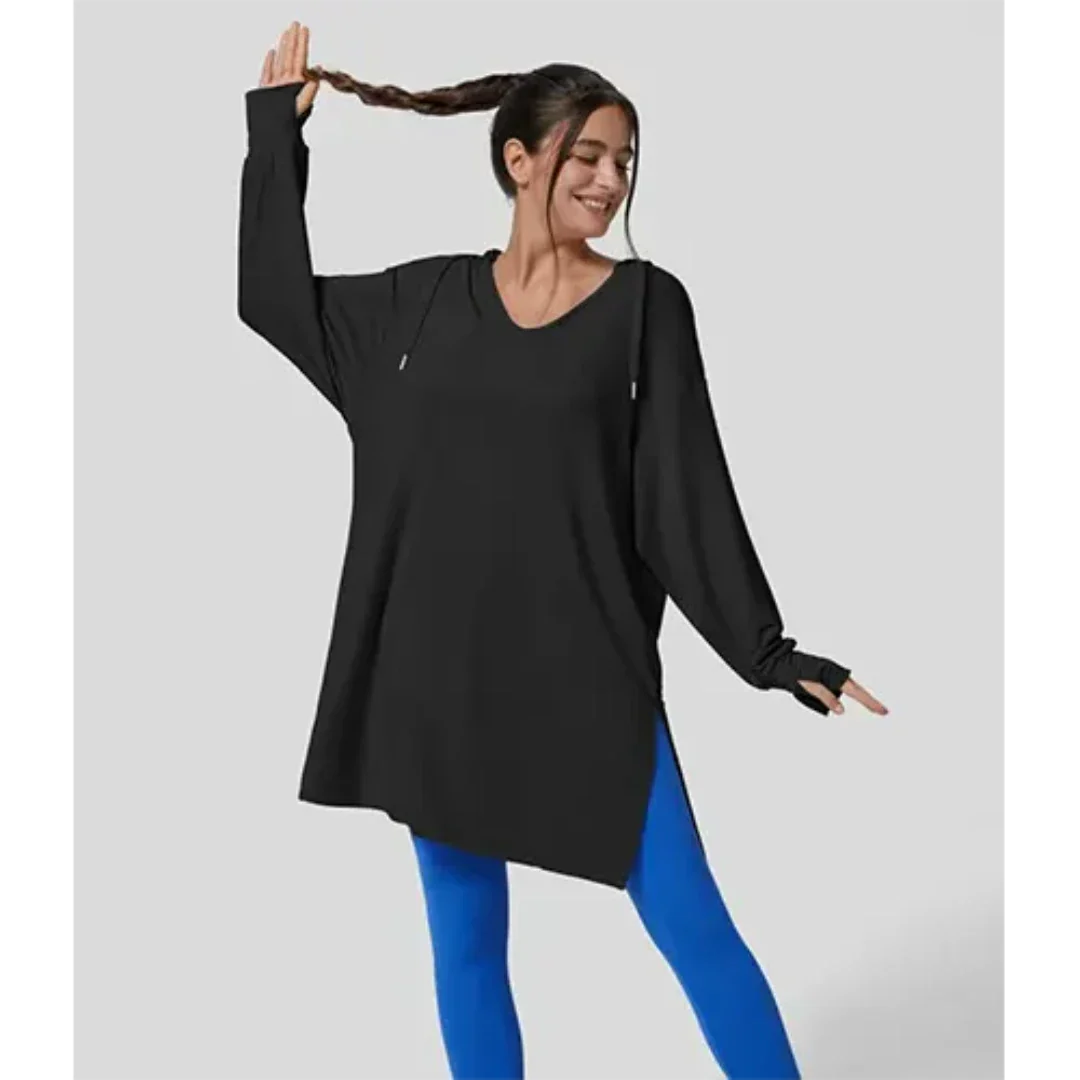 Helga | Damen Winter-Hoodie-Tunika mit Seitenschlitzen - Elle Zürich