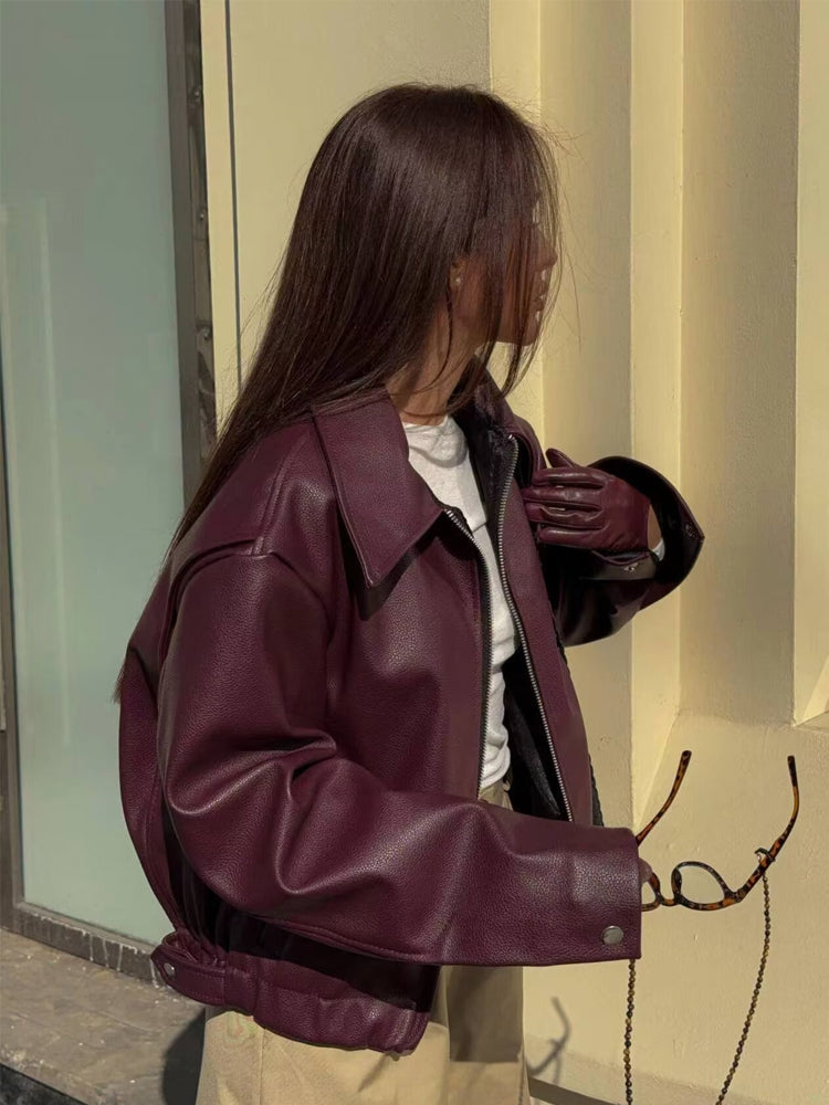 Anna | Damen Winter-Kunstlederjacke mit Reißverschluss - Elle Zürich