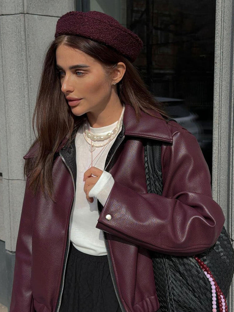 Anna | Damen Winter-Kunstlederjacke mit Reißverschluss - Elle Zürich