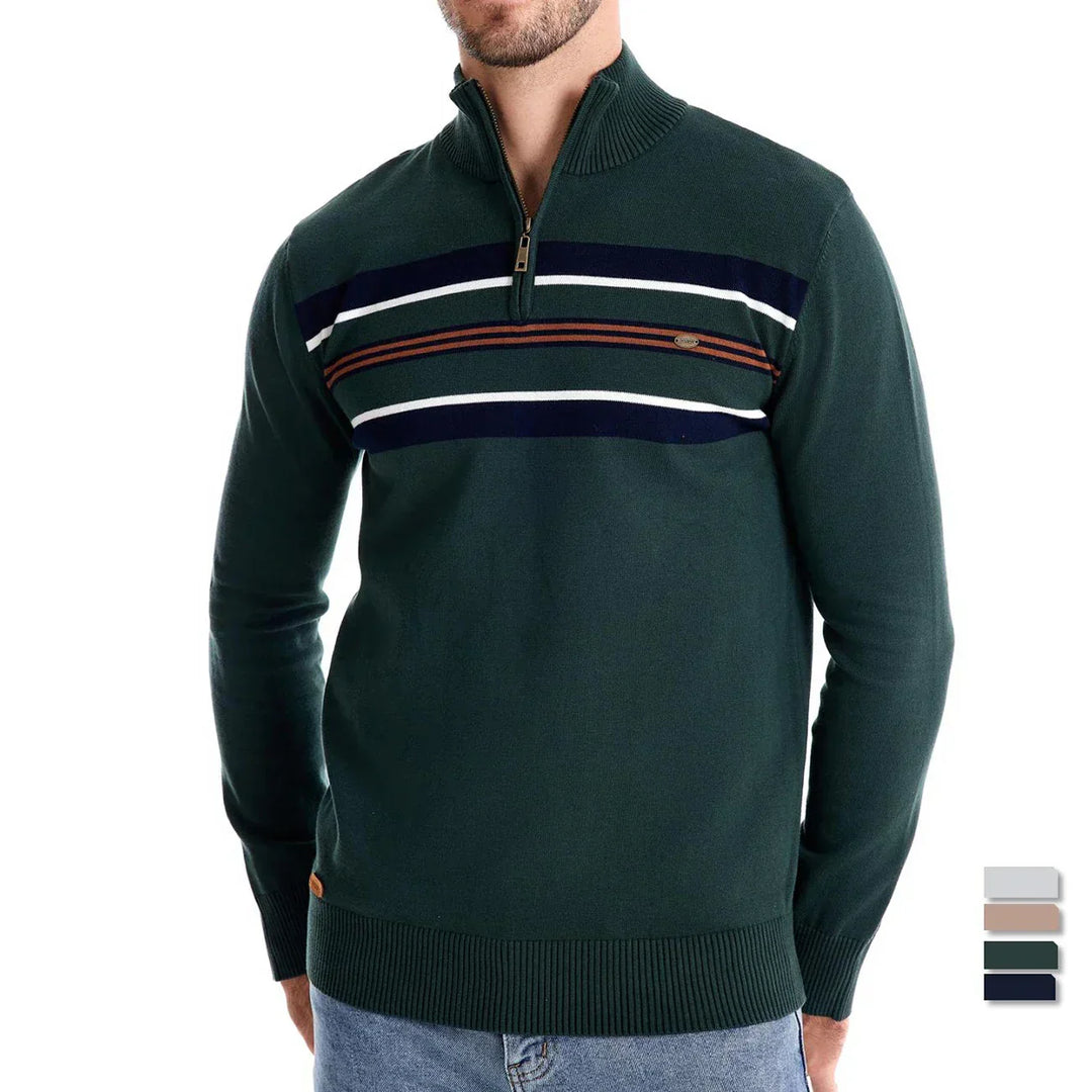 Bruno | Herren Gestreifter Halb-Zip Strickpullover - Elle Zürich