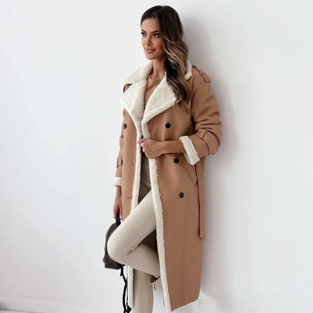 Carla - Stijlvolle Lange Damesjas Met Bontvoering - Elle Zürich