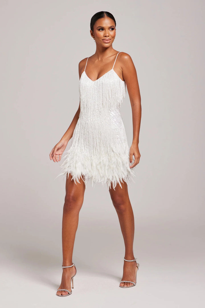 Eva | Elegantes Damen Cocktailkleid mit Fransenfedern