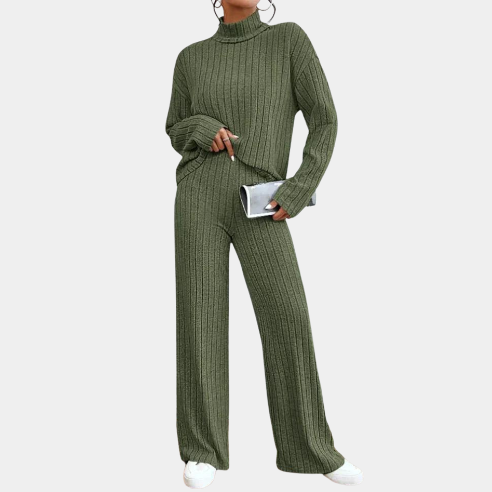 Ursula | Damen Geripptes Strick Zweiteiler Lounge Set - Elle Zürich