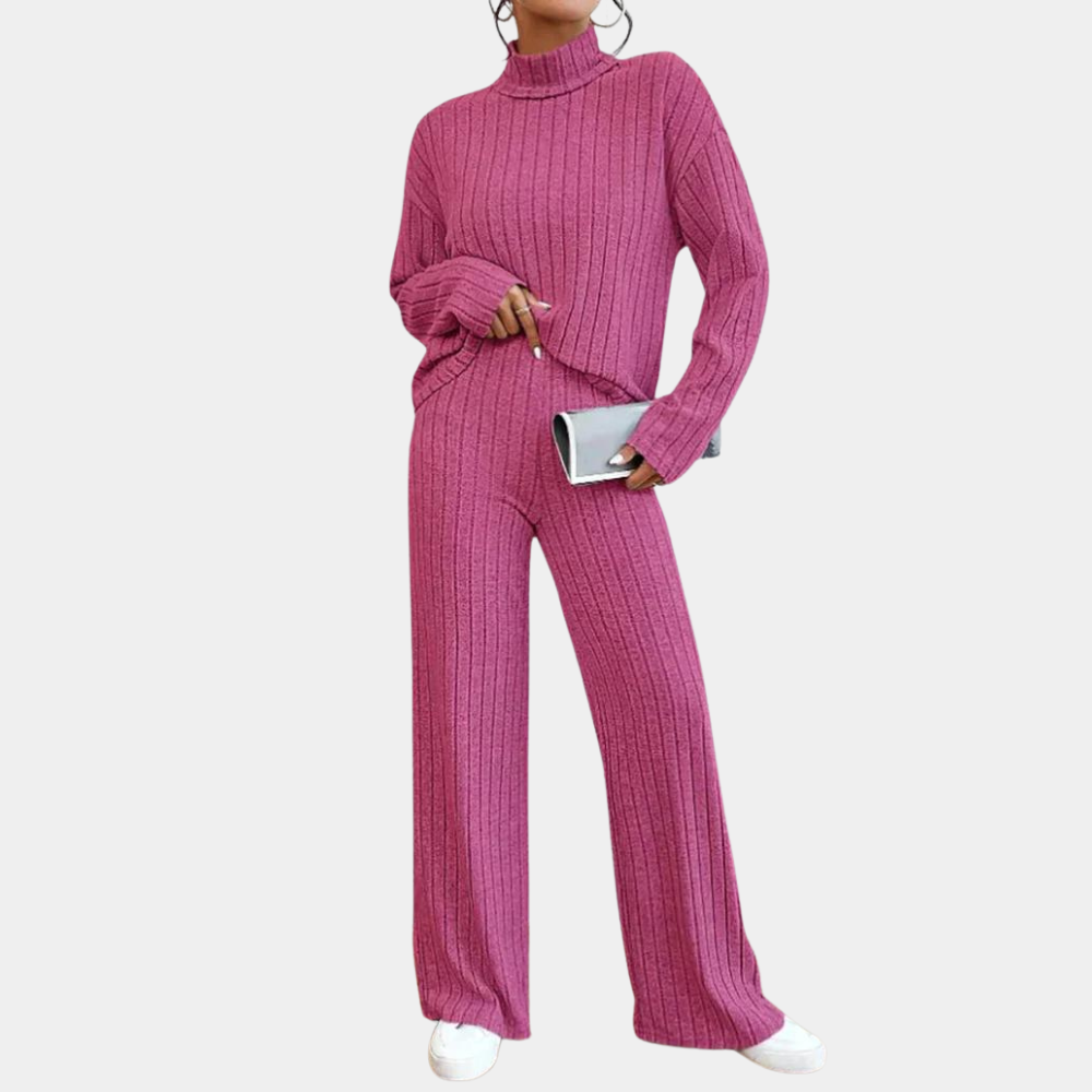 Ursula | Damen Geripptes Strick Zweiteiler Lounge Set - Elle Zürich