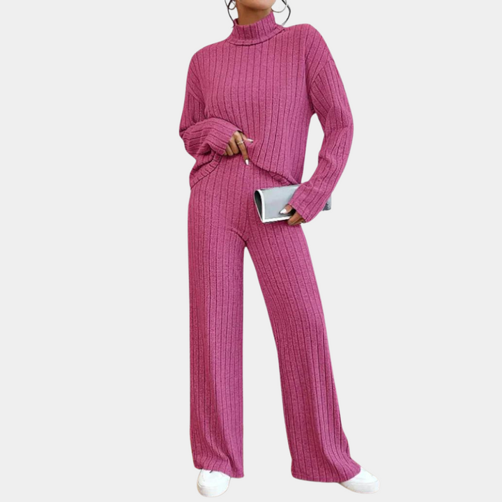 Ursula | Damen Geripptes Strick Zweiteiler Lounge Set - Elle Zürich