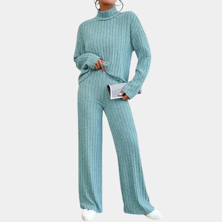 Ursula | Damen Geripptes Strick Zweiteiler Lounge Set - Elle Zürich