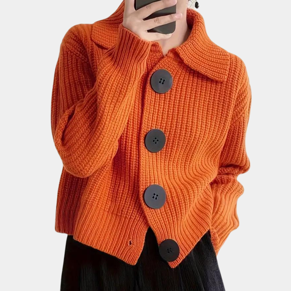 Beatrice | Damen Winterstrickpullover mit Knöpfen und Kragen - Elle Zürich