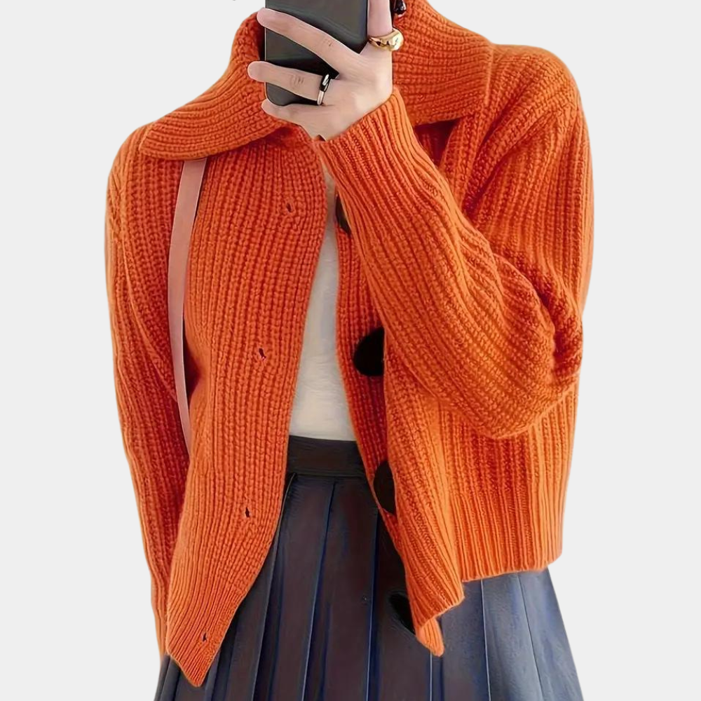 Beatrice | Damen Winterstrickpullover mit Knöpfen und Kragen - Elle Zürich