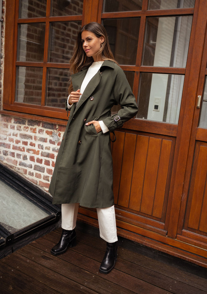 Jasmin | Damen Trenchcoat Lang mit Gürtel und Taschen - Elle Zürich