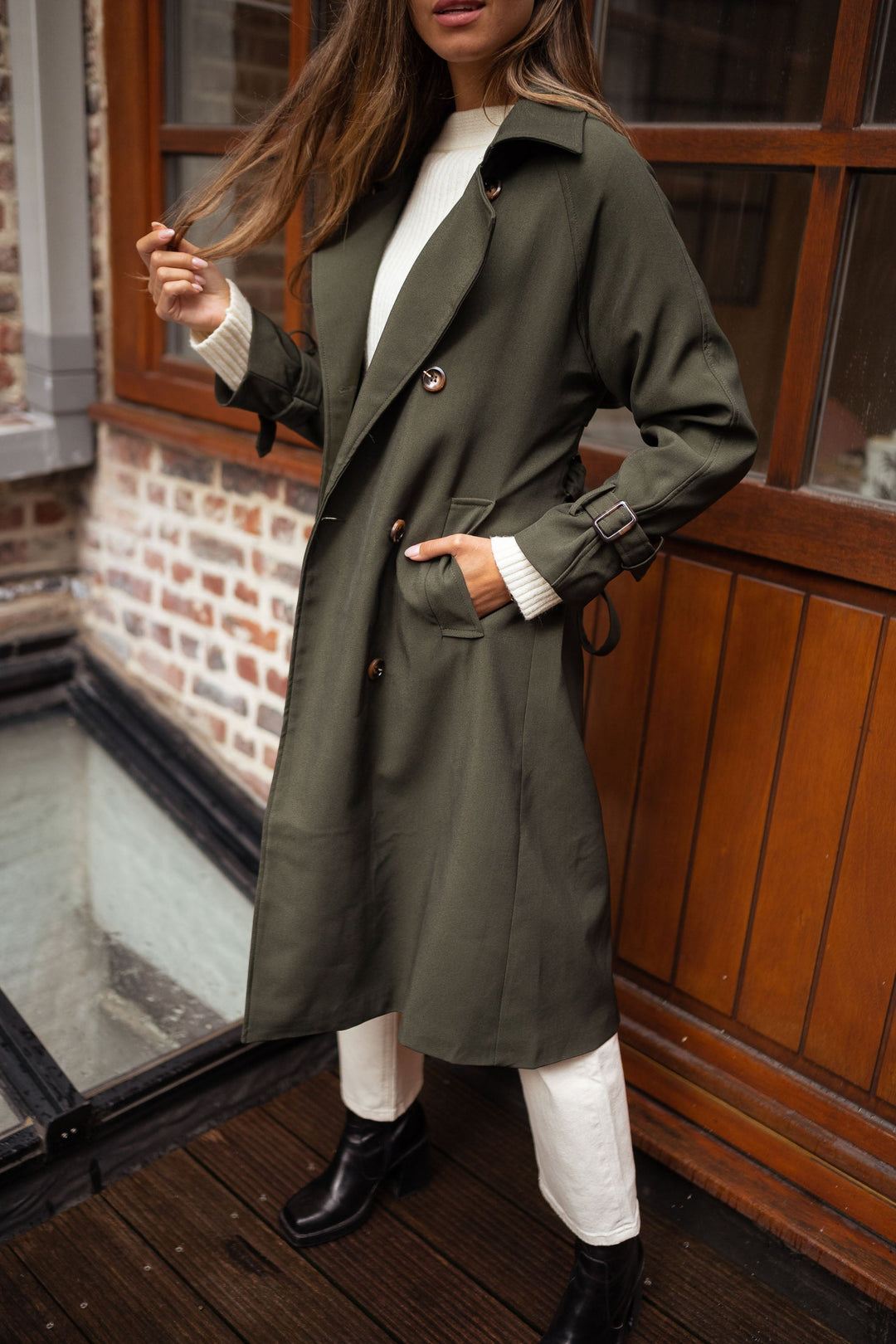 Jasmin | Damen Trenchcoat Lang mit Gürtel und Taschen - Elle Zürich