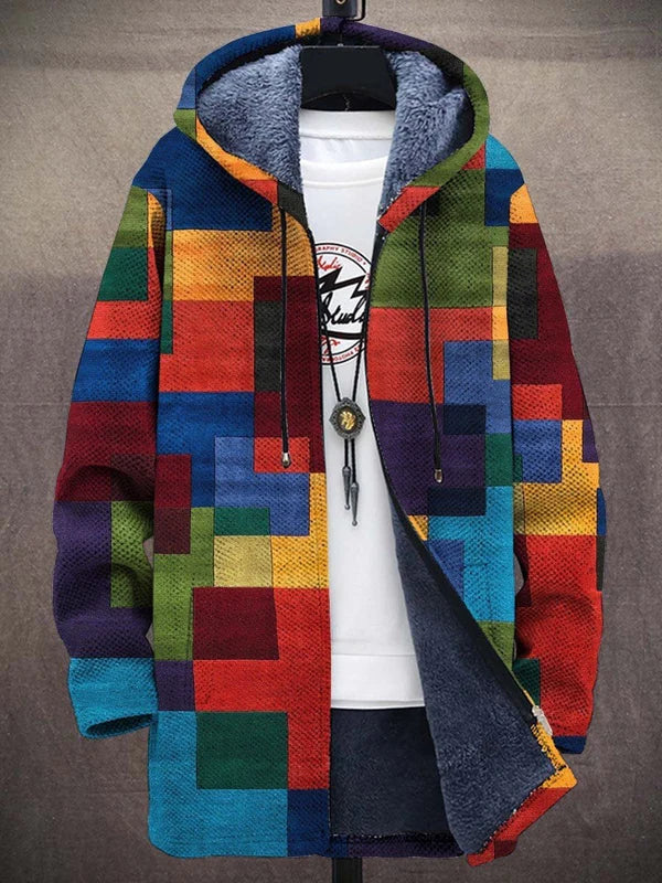 Carolin | Damen Bunte Patchwork Hoodie Cardigan für den Winter