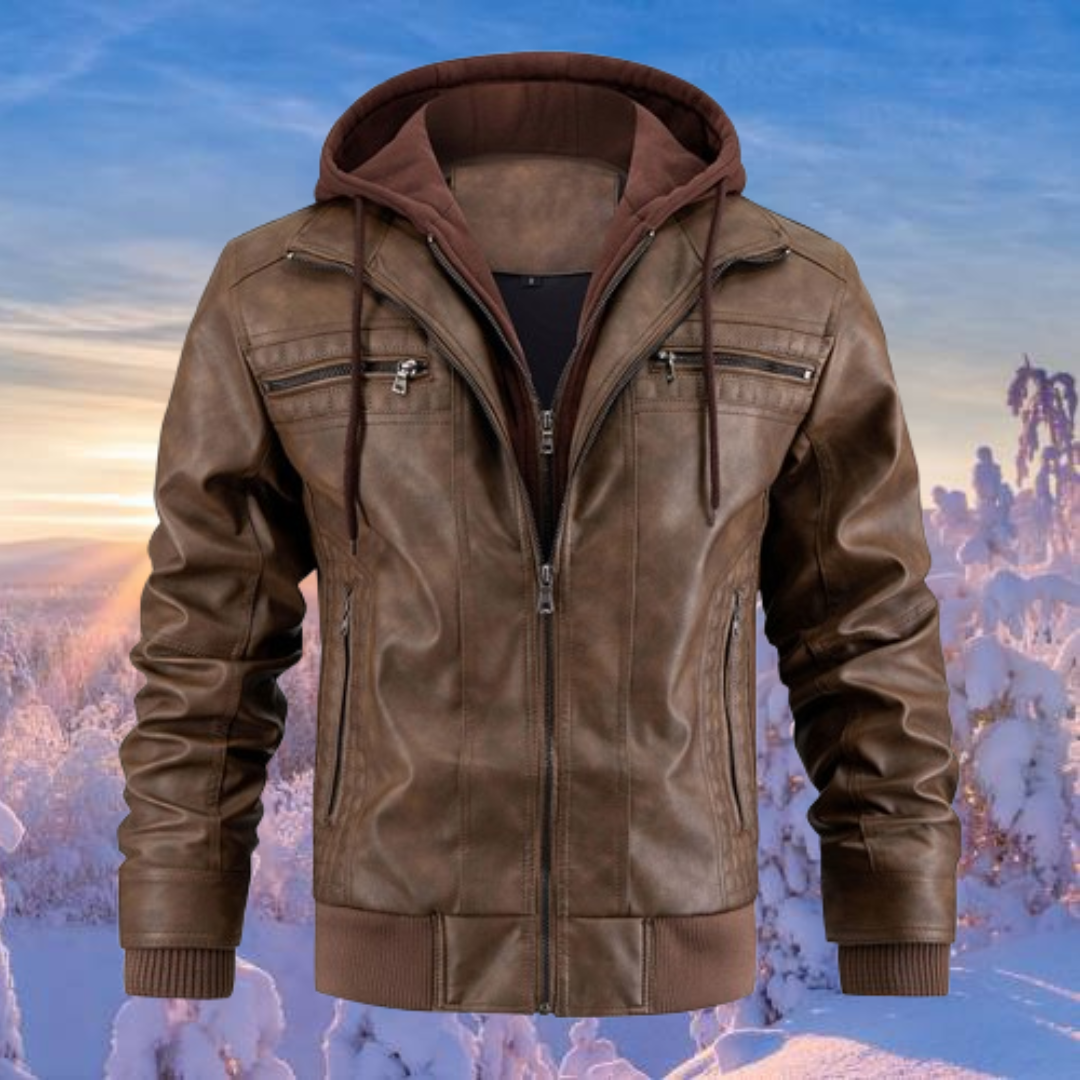 Hans | Herren Winter Leder Hoodie Jacke mit Reißverschluss