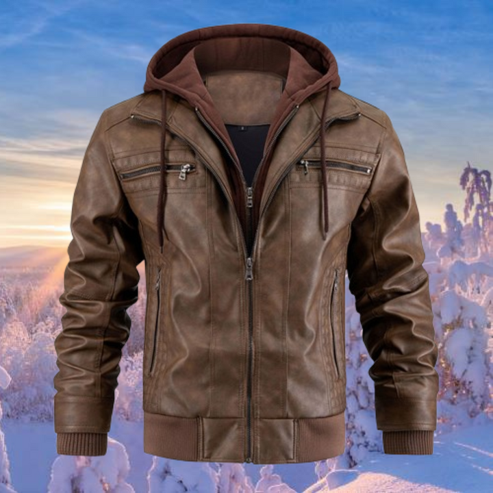 Hans | Herren Winter Leder Hoodie Jacke mit Reißverschluss