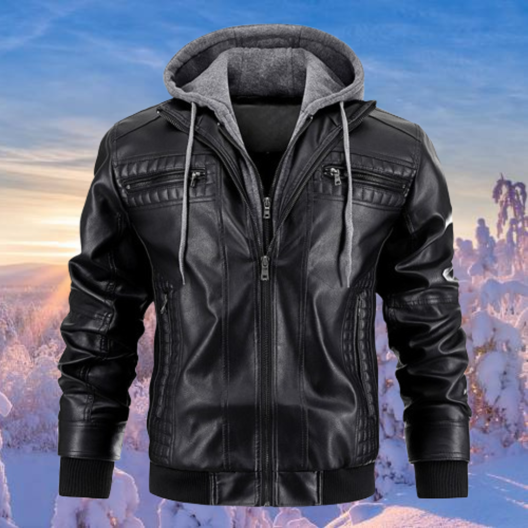 Hans | Herren Winter Leder Hoodie Jacke mit Reißverschluss