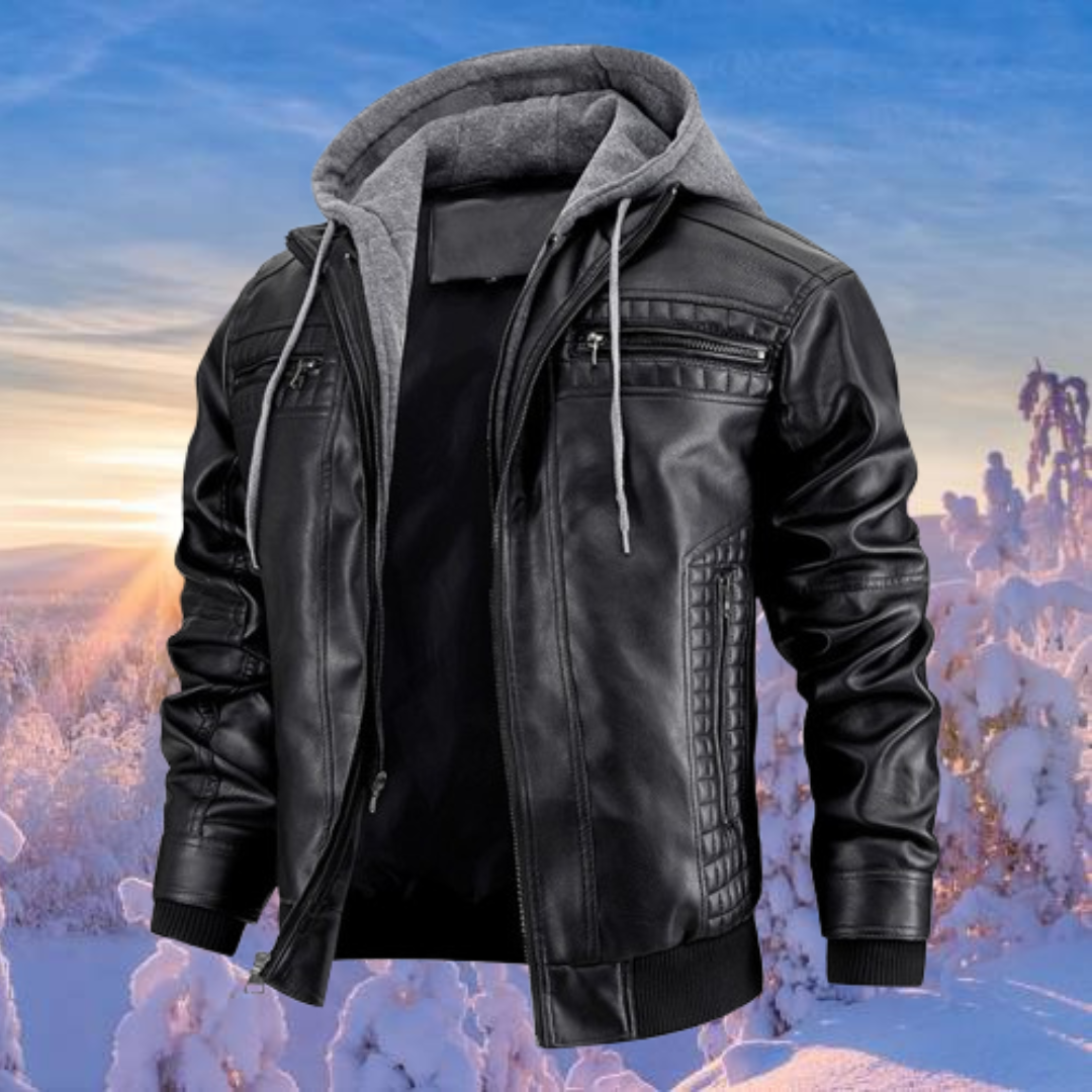 Hans | Herren Winter Leder Hoodie Jacke mit Reißverschluss