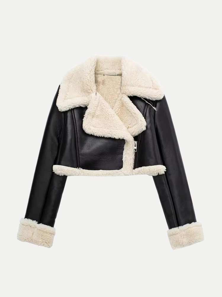 Hanna | Damen Kurze Lederjacke mit Shearling-Kragen - Elle Zürich